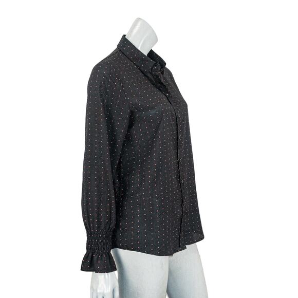 The KOOPLES Black Polka Dot Print Blouse tighten cuffs size Medium - Picture 4 of 12